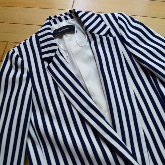 ZARA Striped Blazer Jacket Coat Lined 3/4 Sleeve Womens Size XS NWT - Picture 4 of 13